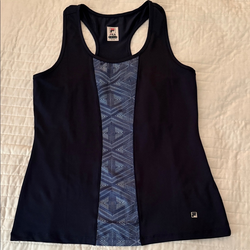 Fila Women's Navy and Blue Patterned Tank Top